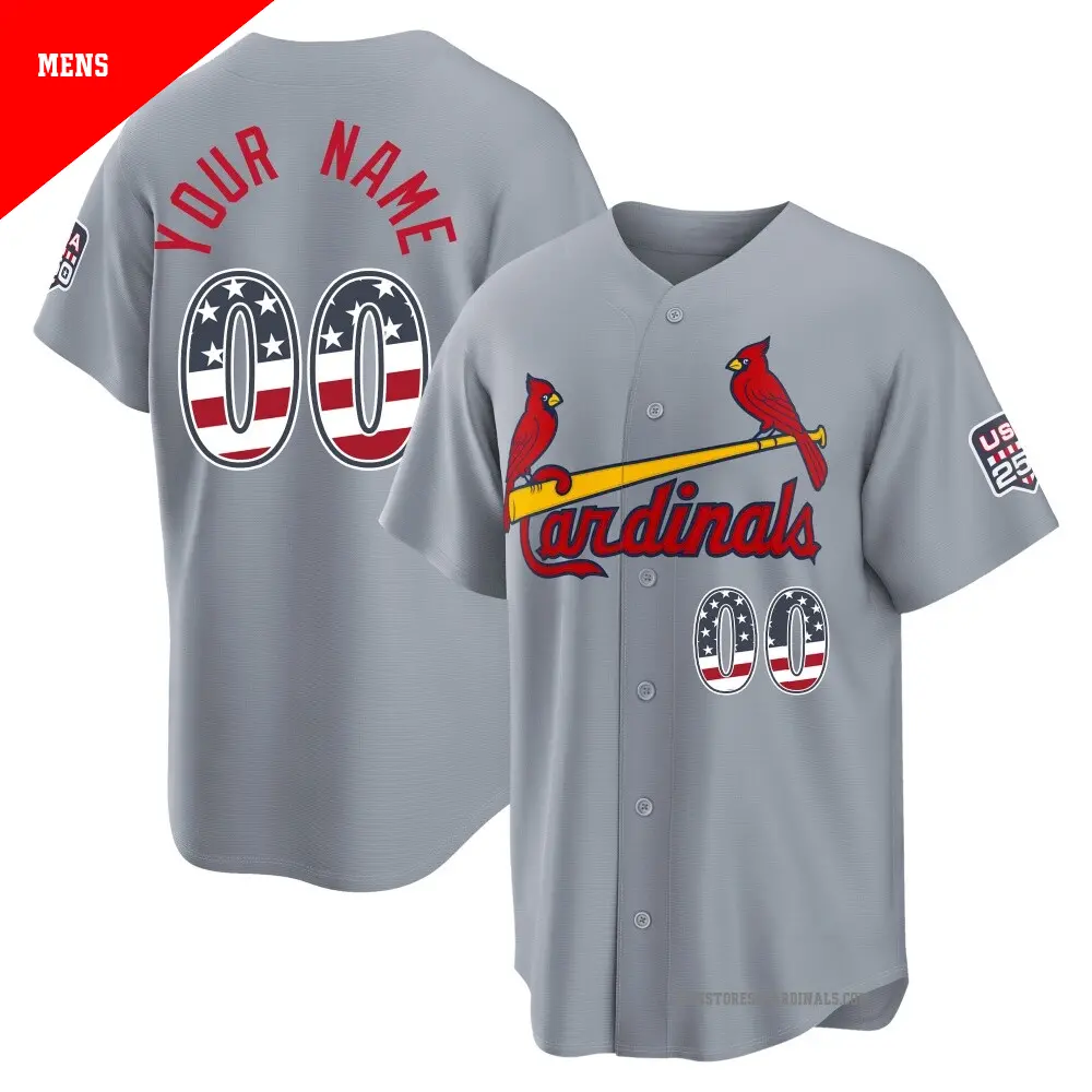 Men's ＃00 Custom St. Louis Cardinals Gray Limited USA 250 Fourth Of July Road Stadium Jersey