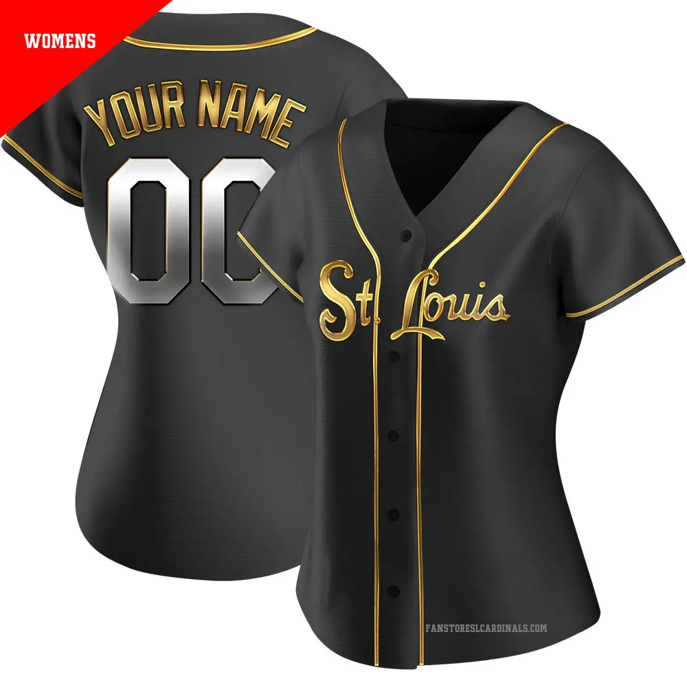 Women's ＃00 Custom St. Louis Cardinals Gold Replica Black en Alternate Jersey