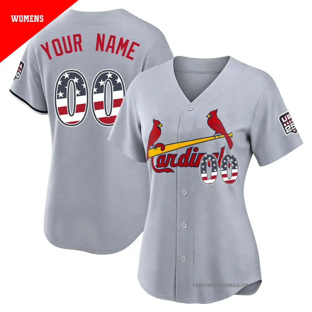 Women's ＃00 Custom St. Louis Cardinals Gray Limited USA 250 Fourth Of July Road Stadium Jersey